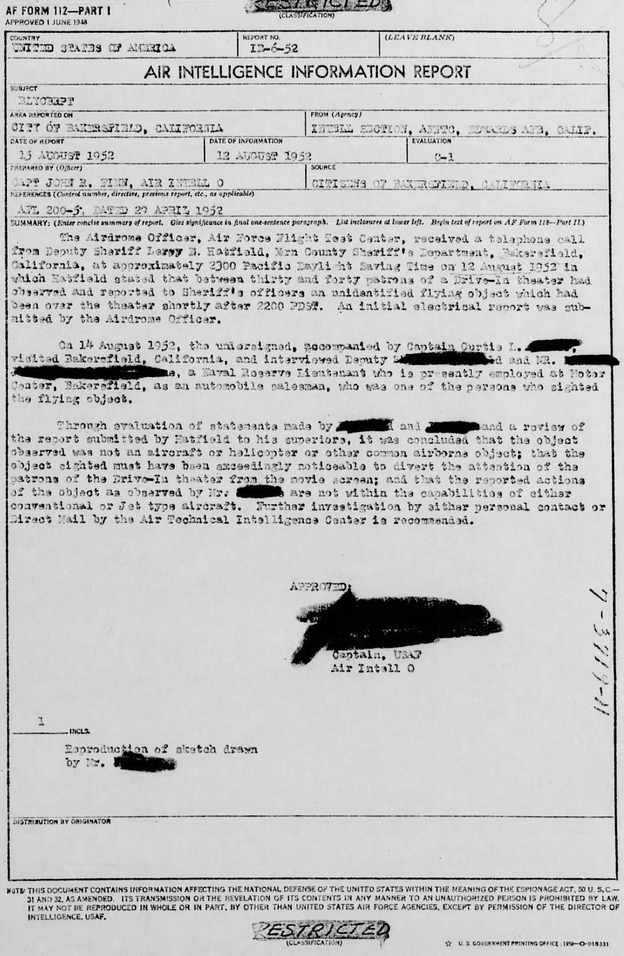 Bakersfield UFO 1952