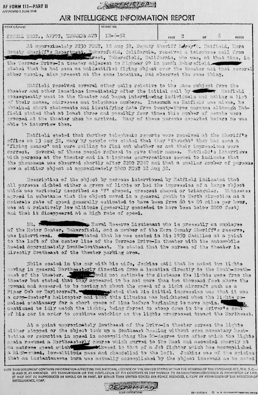 Bakersfield UFO 1952