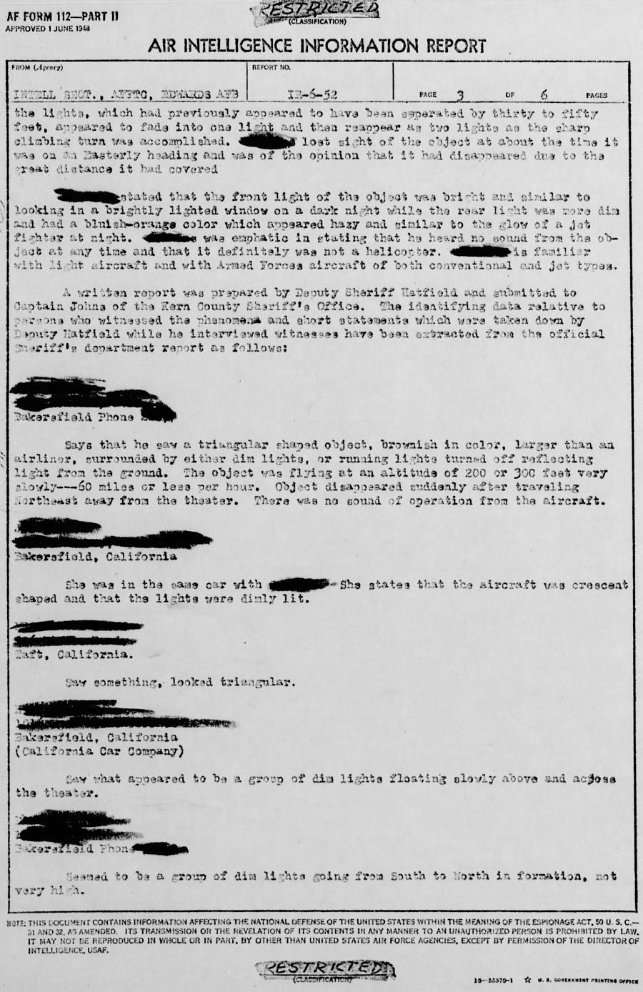 Bakersfield UFO 1952