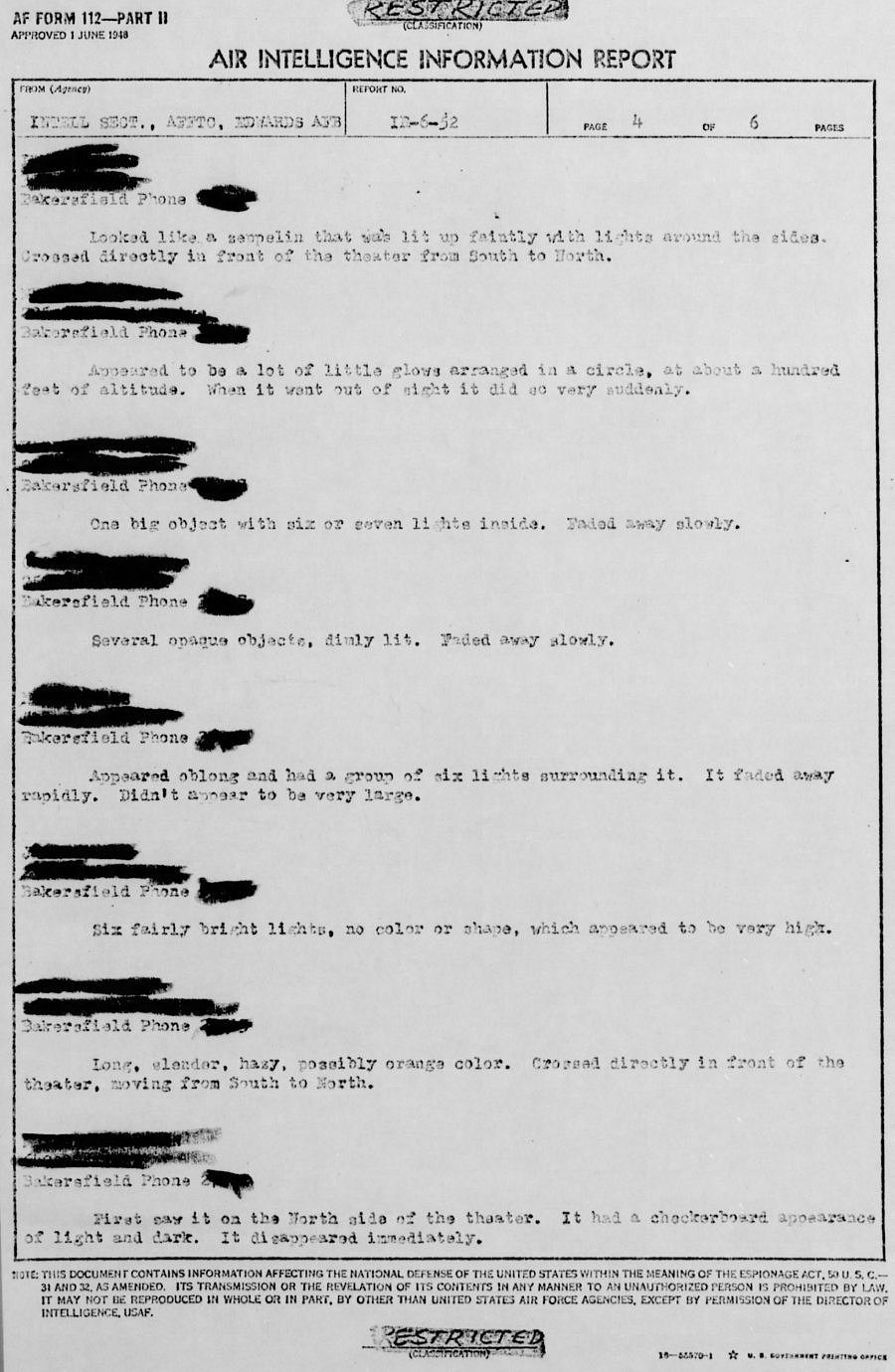 Bakersfield UFO 1952