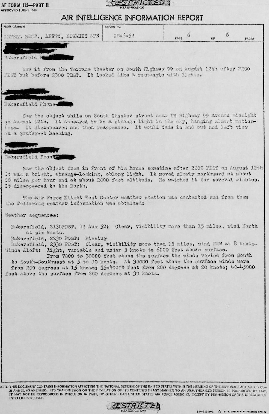 Bakersfield UFO 1952