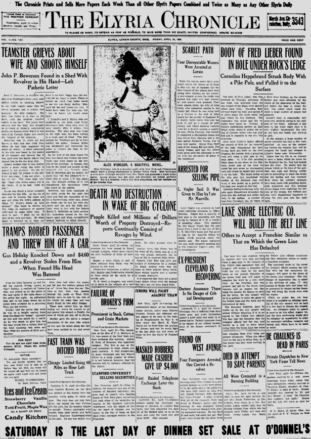 Elyria Chronicle Front Page 1908
